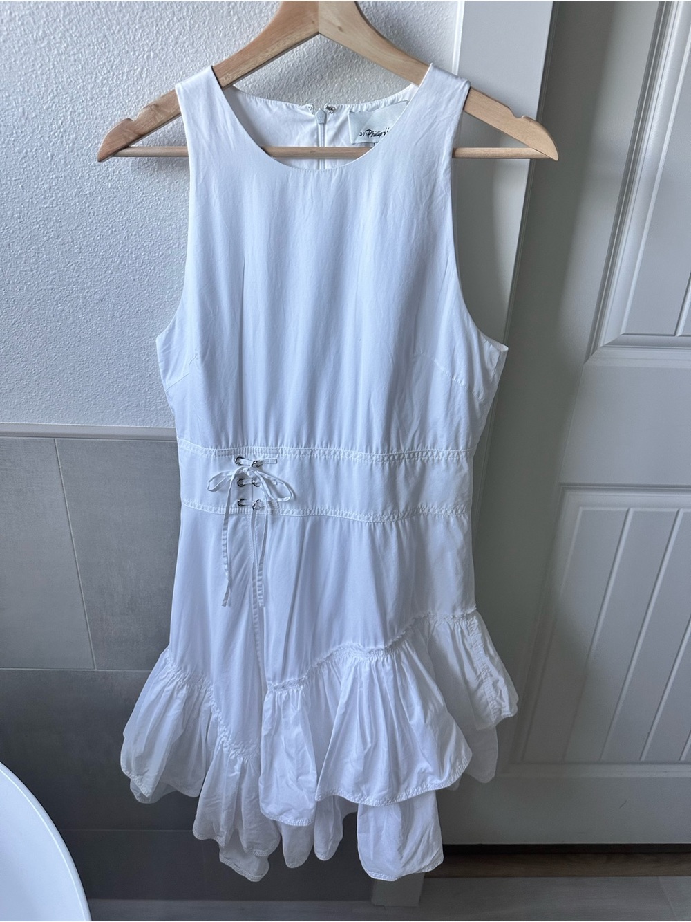 3.1 Phillip Lim White Sleeveless Ruffle-Hem Dress